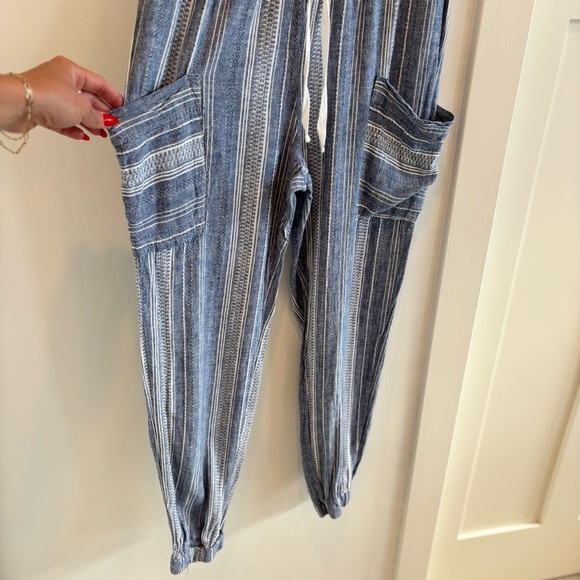 Indigo Rein High Rise Linen Blend Blue White Striped Joggers Juniors Size Medium - Picture 4 of 10